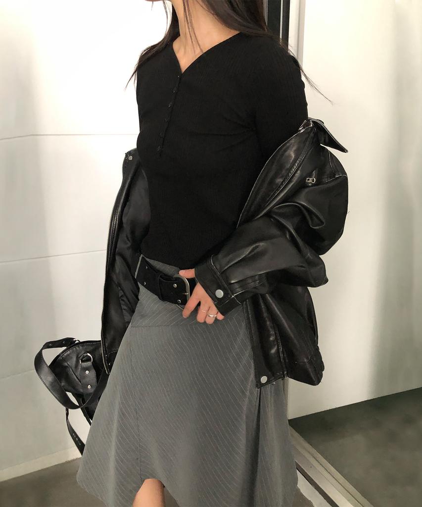 Chix Pinstripe Asymmetrical Midi Skirt Charcoal