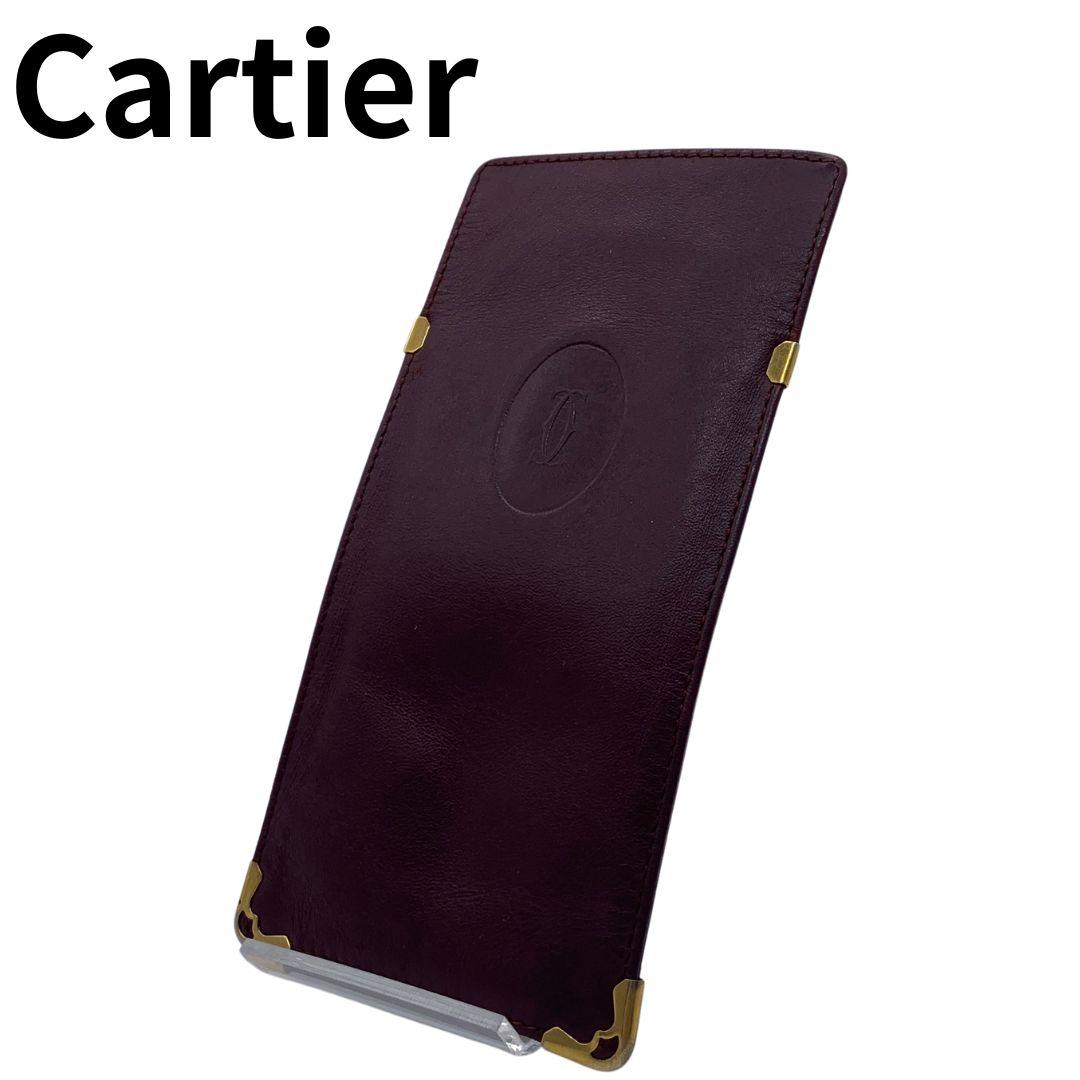 Used Cartier Mustline Glasses Case Sunglasses Case Bordeaux Genuine Leather
