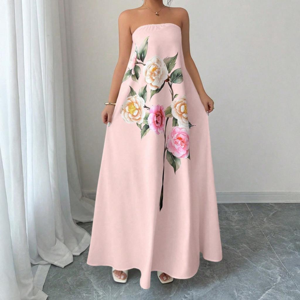 Damenkleid Lässig Fließende Kleider V-Ausschnitt Urlaub Boho Strand Sommerkleid