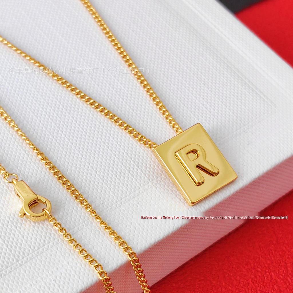 Arc de Triomphe Letter Choker: Brass Gold-Plated Small Square Tag Necklace with Initial Pendant