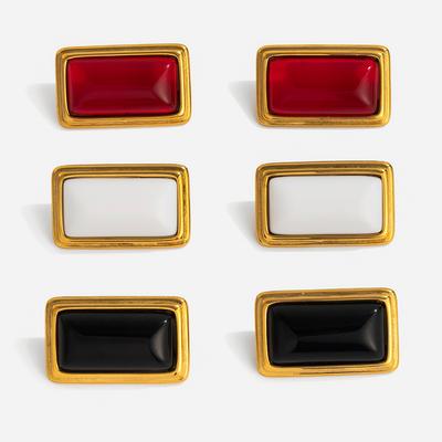 Youthway Fashion Red Agate Square Stud Earrings Stainless Steel With Gold Color Hypoallergenic Stud Earrings For Women