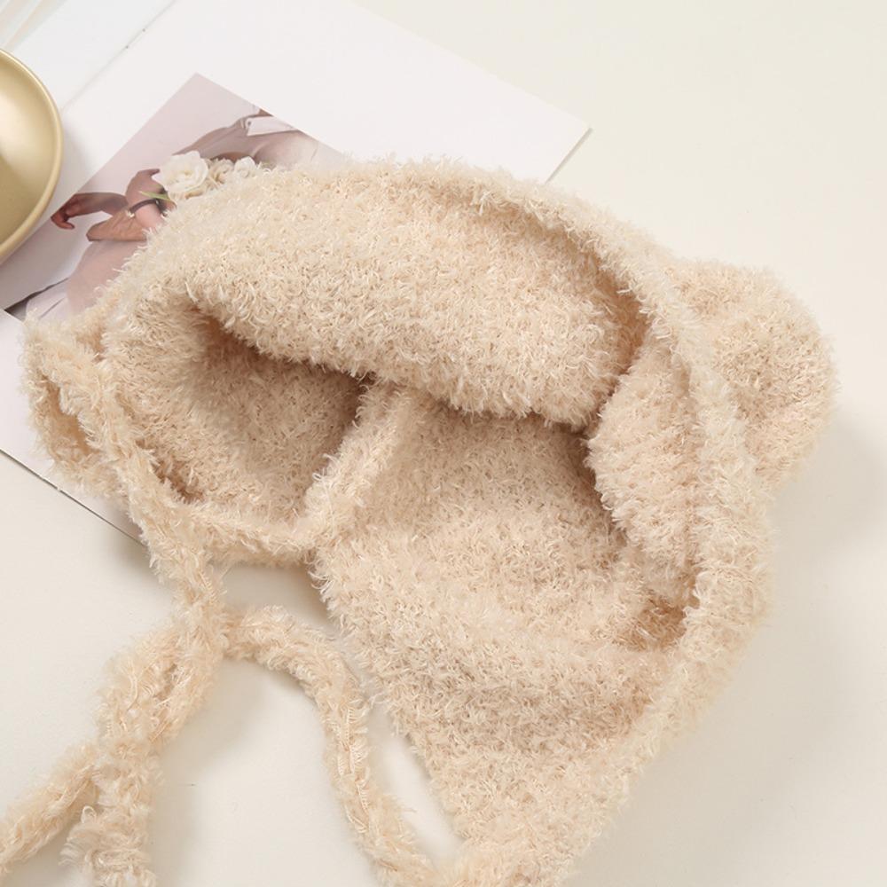 Winter Women Cute Warm Beanie with Bear Era Earmuffs Outdoor Travel Cycling Knitt Thick Fluffy Warm Pullover Cap for Autumn