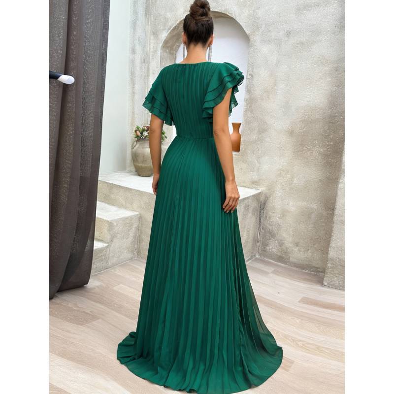 Elegant Chiffon Maxi Dress With Pleated Design For Formal Events