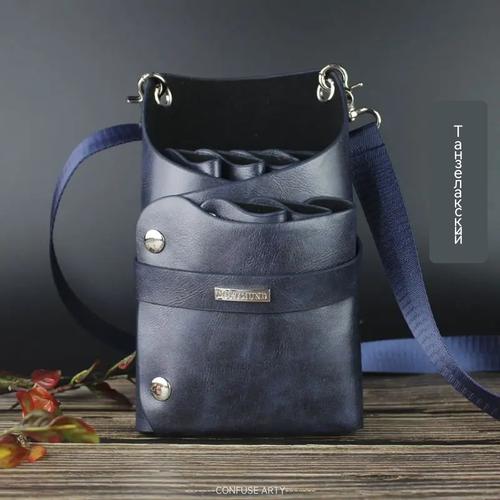 Stylish Vintage Waist Scissors Bag Professional Barber Tool Organizer with Multi-Pocket Design for Hairdressing Accessories Navy