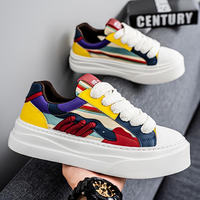 Spring Summer Rainbow Canvas Shoes Fashion Casual Men' Streetwear Sneakers Breathable Flat Vulcanized Sneakers Mens Trendy Shoes