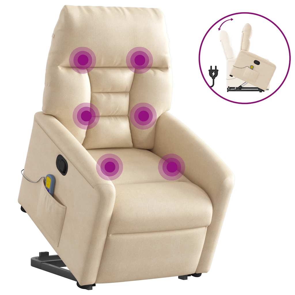 Recliner Chair with Lift Function Beige Microfiber Fabric