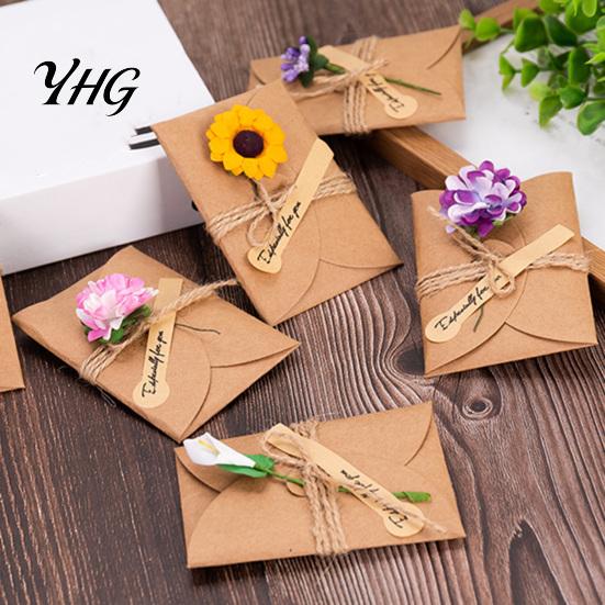 Elegant Ritual Gift Decorations 5Pcs DIY Dried Flower Greeting Cards, Handmade Note Cards with Artificial Flowers, Jute Twine Creative Wrapping