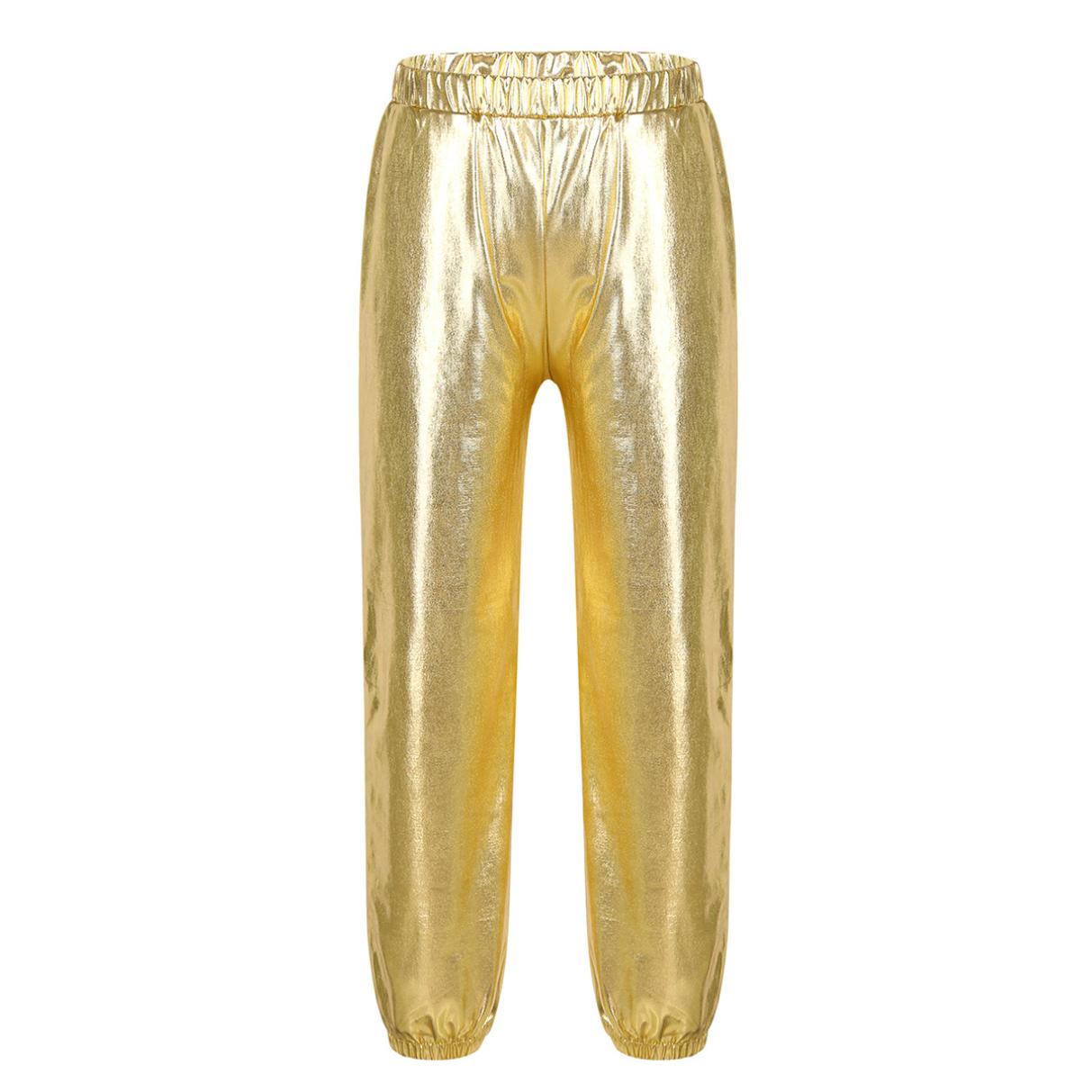 

Дитячі глянцеві металеві гаремні вільні танцювальні штани Сучасний хіп-хоп вуличний танцювальний одяг Спортивні штани 5-6 Years золотий