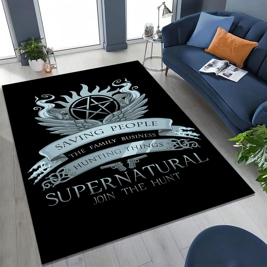 Tapete SPN Supernatural Dean Sam Winchester Castiel para Quarto Sala Sofá Casa Capacho Decoração, Tapete de Chão Grande Antiderrapante para Crianças