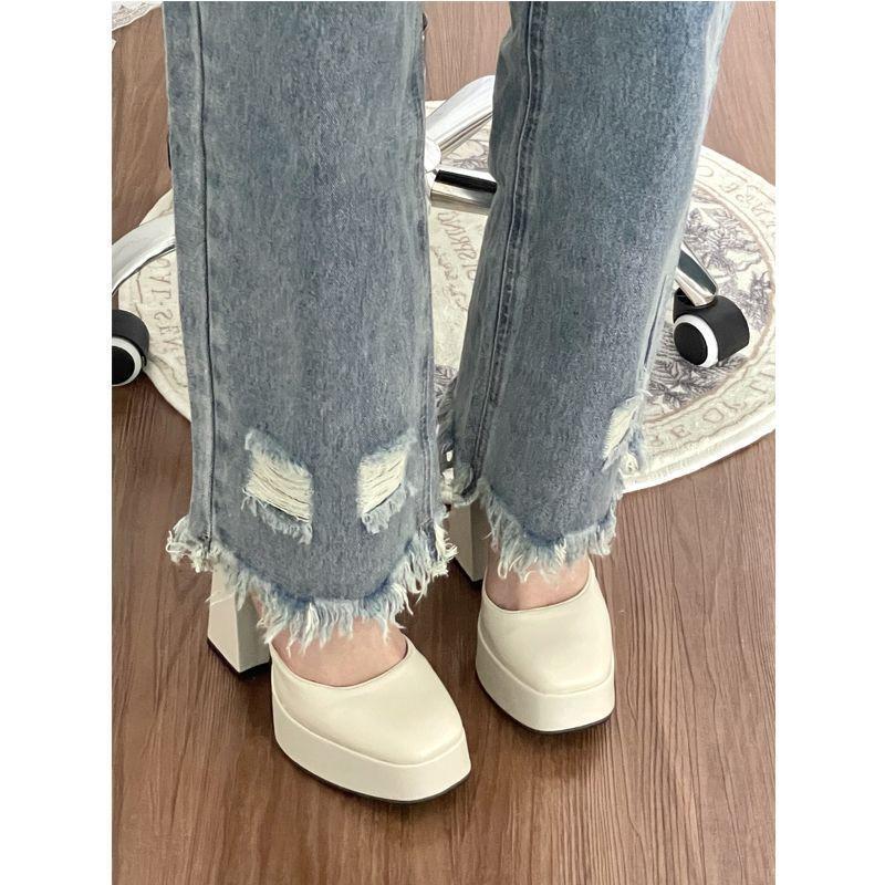 Temperament Year European and American Ins with Super Bridesmaids Mouth Thick Summer Brock Shoes  High Heels Dating Style Shallow