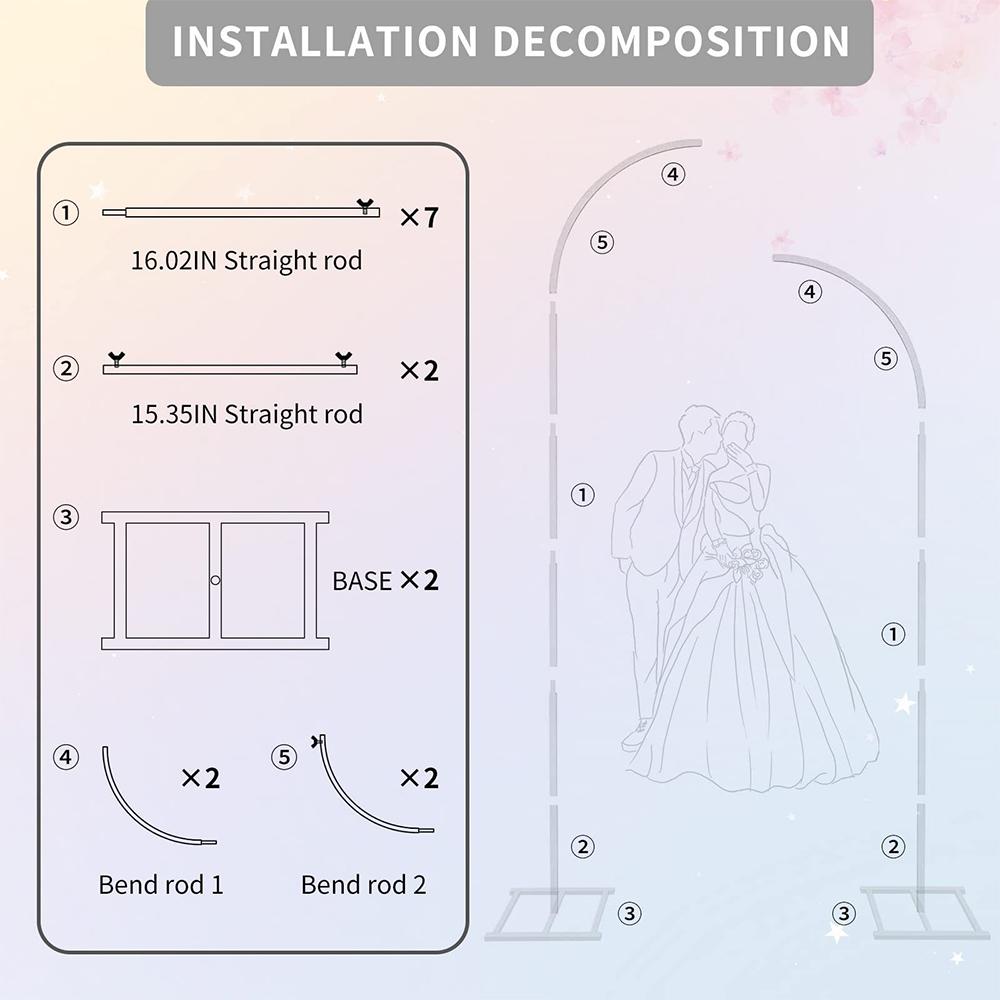 Runtowo 2pcs/set Metal Wedding Arch Frame ,Wedding Decorations Balloon Arch Stand , Birthday Party Background Decoration