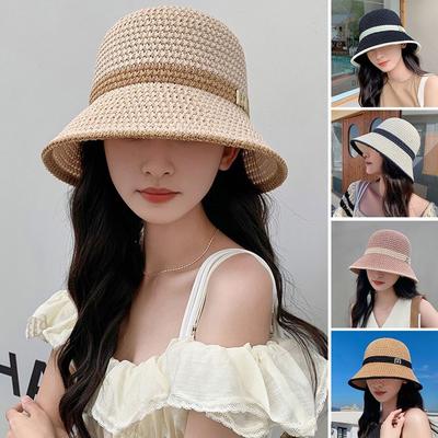 Cotton Linen Bucket Hat Breathable Beach Cap Big Visors Fisherman Cap  Women Girls