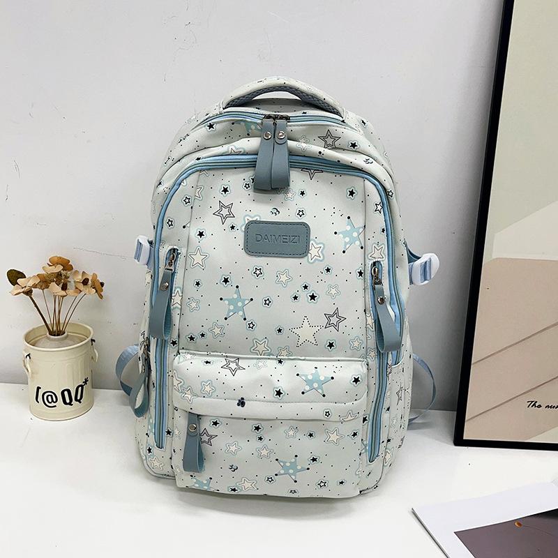 Schoolbag Star Printed Backpack Women's Youth Korean Edition Fashion Travel Backpack Large Capacity Junior High School Student School Bag