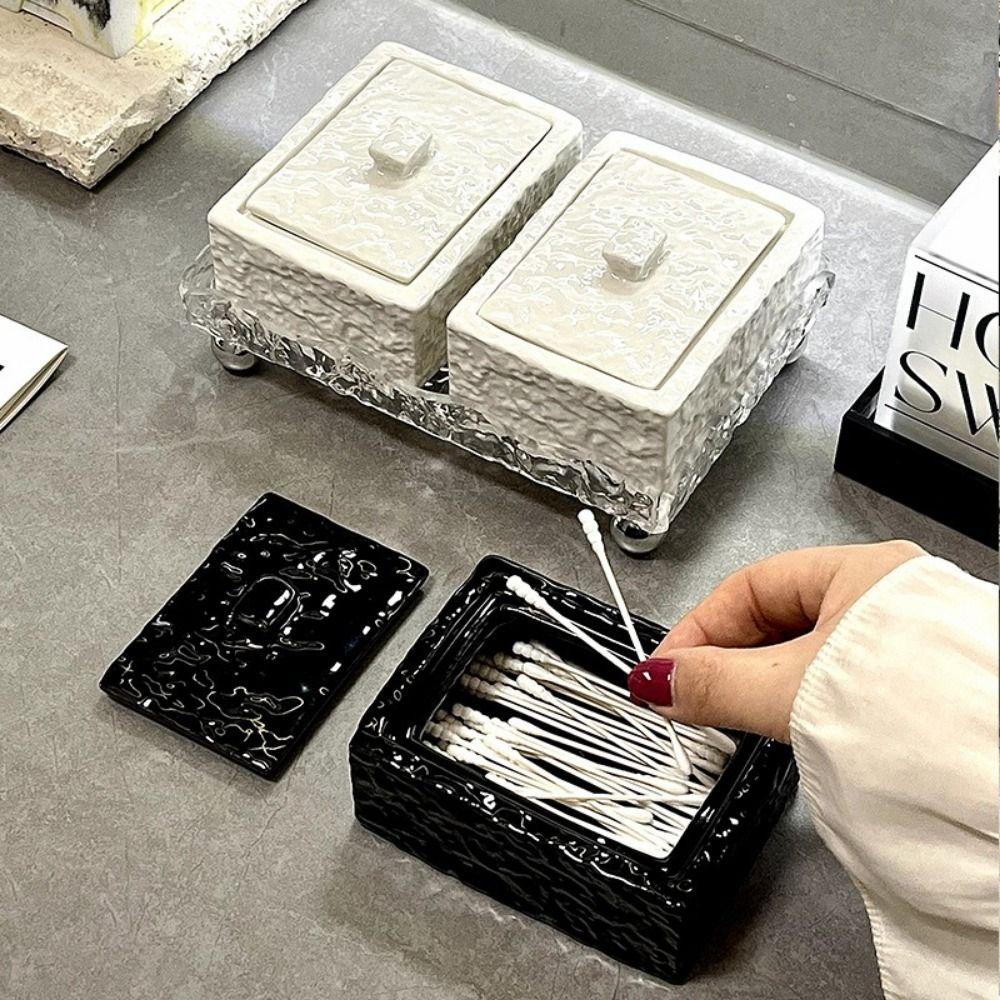 Large Capacity Cotton Swab Jar Ceramic Toothpick Holder Jewelry Storage Box for Living Room