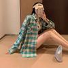 Women's Green Plaid Long Sleeve Casual Blouse - Lightweight, Loose Fit for Spring, Summer, and Autumn