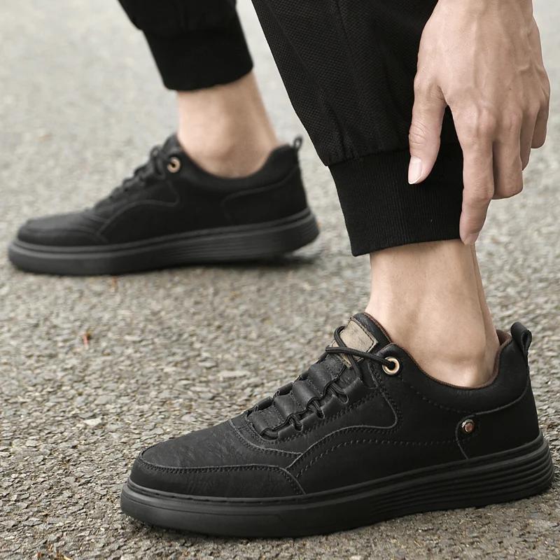 Fashion Lace-Up Skate Footwear Men High Quality Men's Walking Flats All-match Men Casual Shoes Genuine Leather Mens Comfortable Sneakers