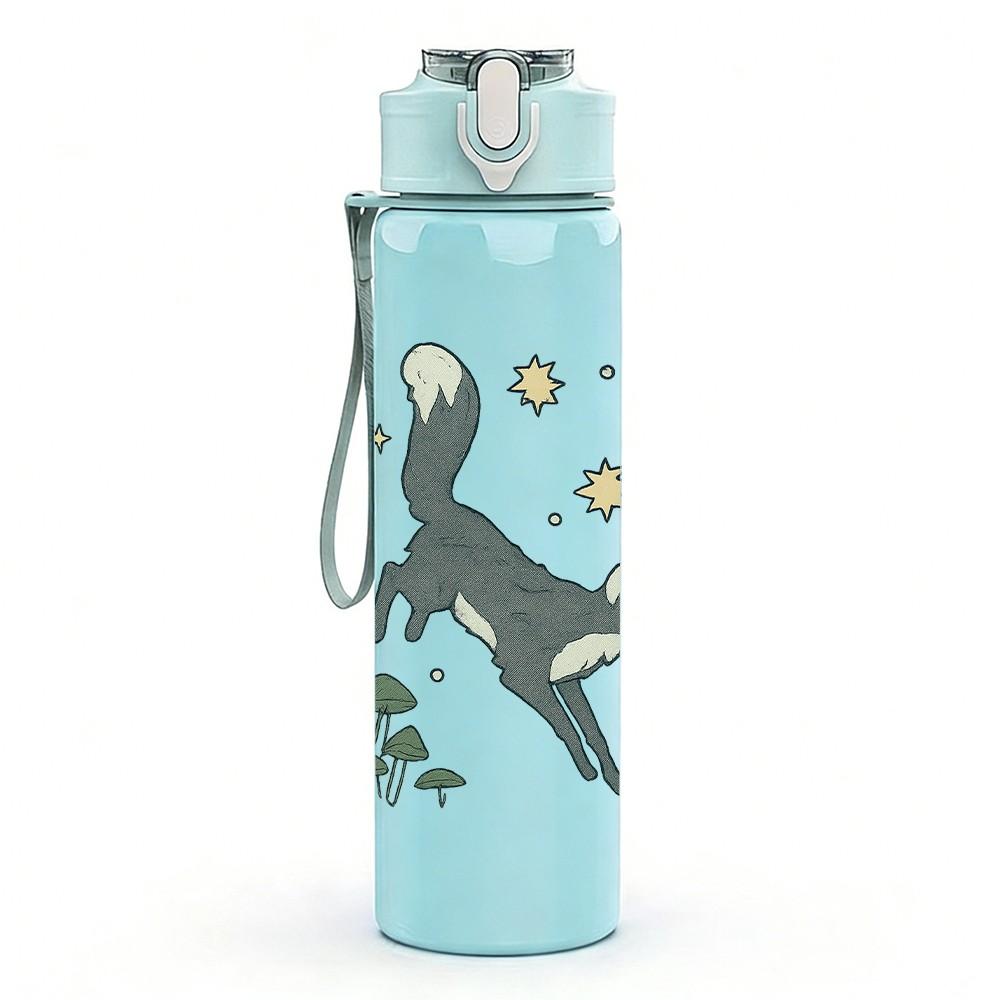 1PC Forest Fox Botanical Art 750ml Color Plastic Sports Water Bottle Leakproof Flip Straw Lid Suitable for Sports Office Home Use