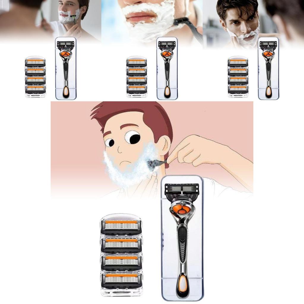 Innowacyjna maszynka do golenia z pięcioma ostrzami dla panów w stylowej pomarańczowo-czarnej kolorystyce