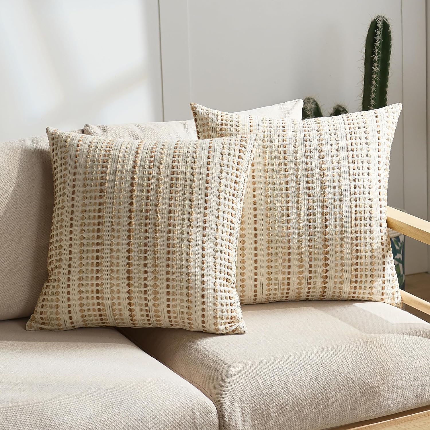 Oranje Boho Gestreept Kussenhoes 30x50cm, Decoratieve Sierkussenhoes Chenille Neutrale Kussensloop voor Bank Slaapkamer Woonkamer 45x45cm