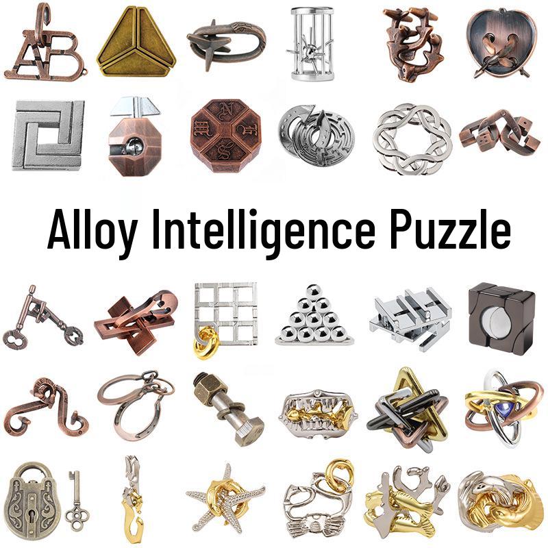 Intelligence Puzzle Zinc Alloy Disentanglement Rings - Unlock Nine Linked Rings Kongming Luban Lock Educational Toy