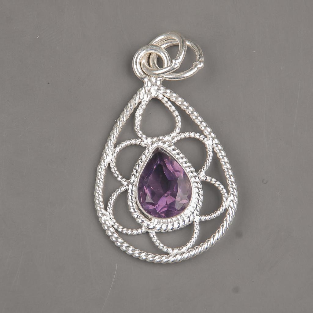 African Amethyst Pendant Gemstone Jewelry, 925 Solid Sterling Silver Pendant, Handmade Jewelry Birthstone Pendant, Gift For Him