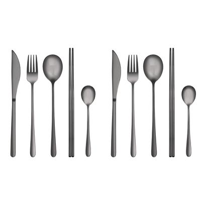 Easytoti Bestick 10 Delar för 2 Middagsbestick Rostfritt Spegel Set, Ätpinnar, Kniv, Gaffel, Sked, Set, Personer, Set, 18-8 Stål, Finish, Diskmaskin…