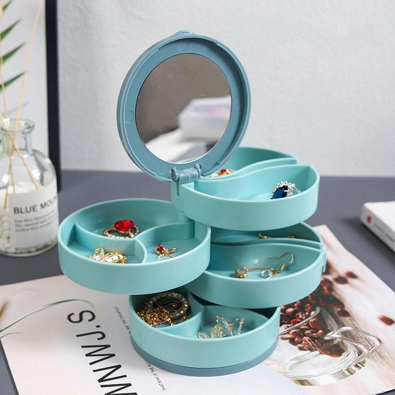 Multifunctional Rotating Jewelry Storage Box, 4 Layer Storage with Mirror Storage Box, Earrings Necklace Jewelry Dust-proof Box