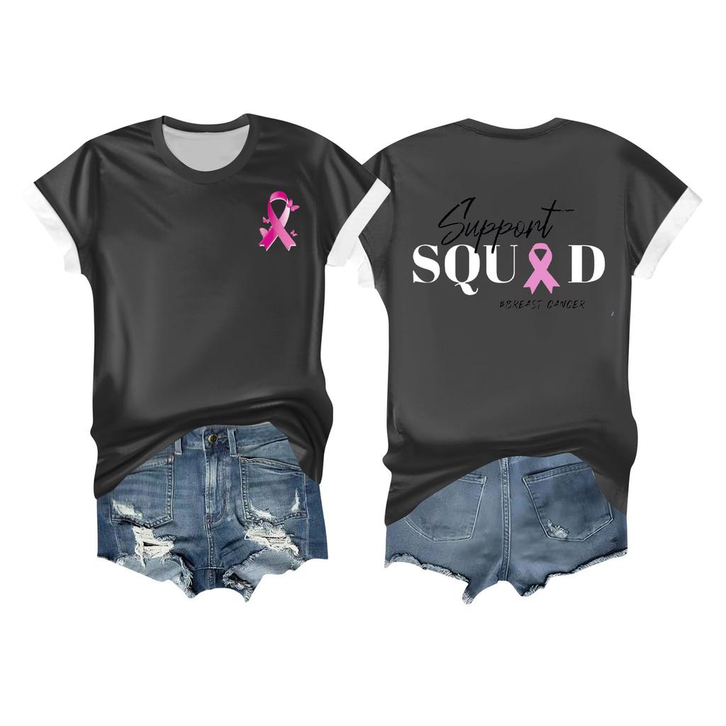 Women's Breast Ribbon Printed Casual Short Sleeve