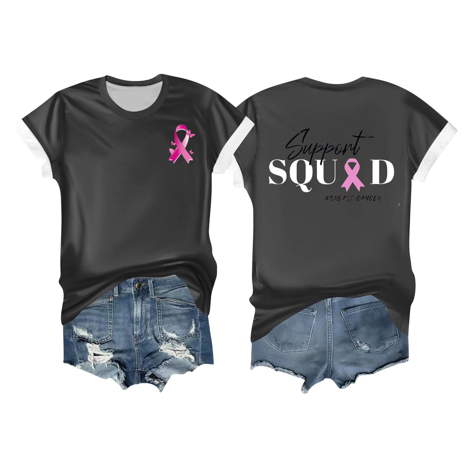 

Women s Breast Ribbon Printed Casual Short Sleeve XL чёрный