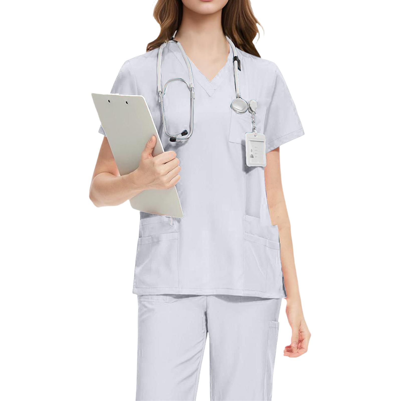 

Женский удобный и повседневный однотонный комплект защитного костюма с брюками с коротким рукавом XXL белый