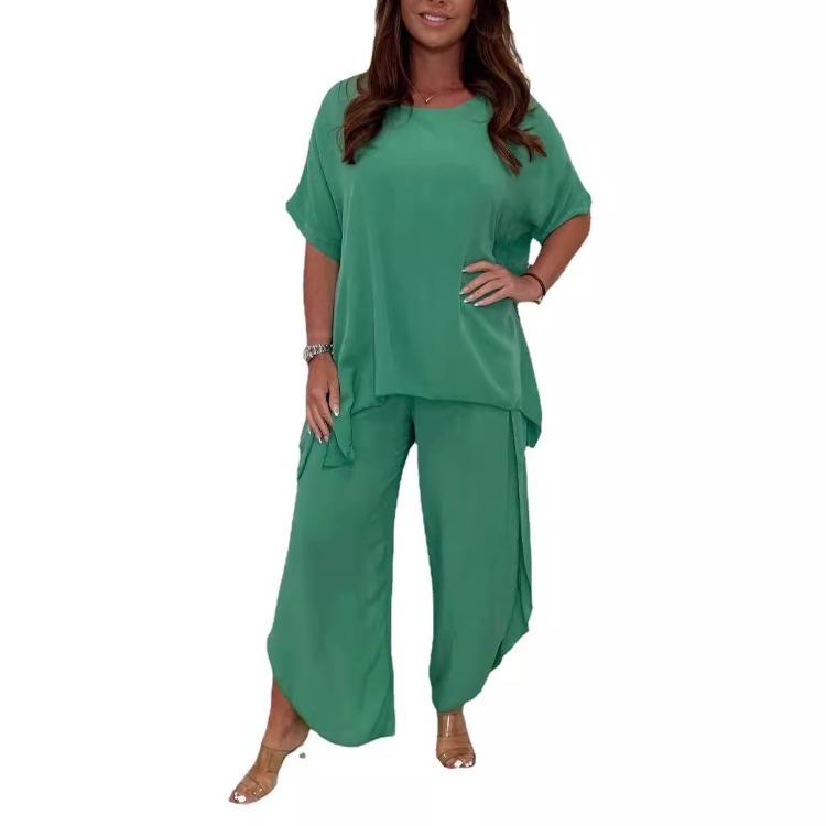 Women's Fashionable Casual Loose-fitting Plus-size Short-sleeved Set