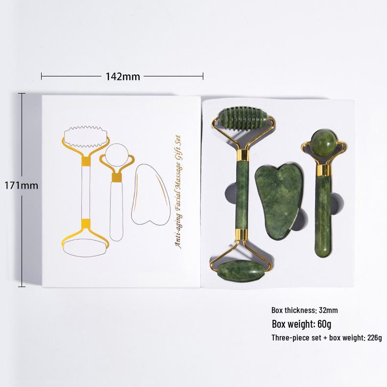 Jade Massager Set: Jade Roller, Prickly Facial Massager & Gua Sha Board