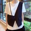 Weste Kurzarm-T-Shirt für Damen Sommer Neue Mode Vielseitig Locker Altersmilderndes Oberteil