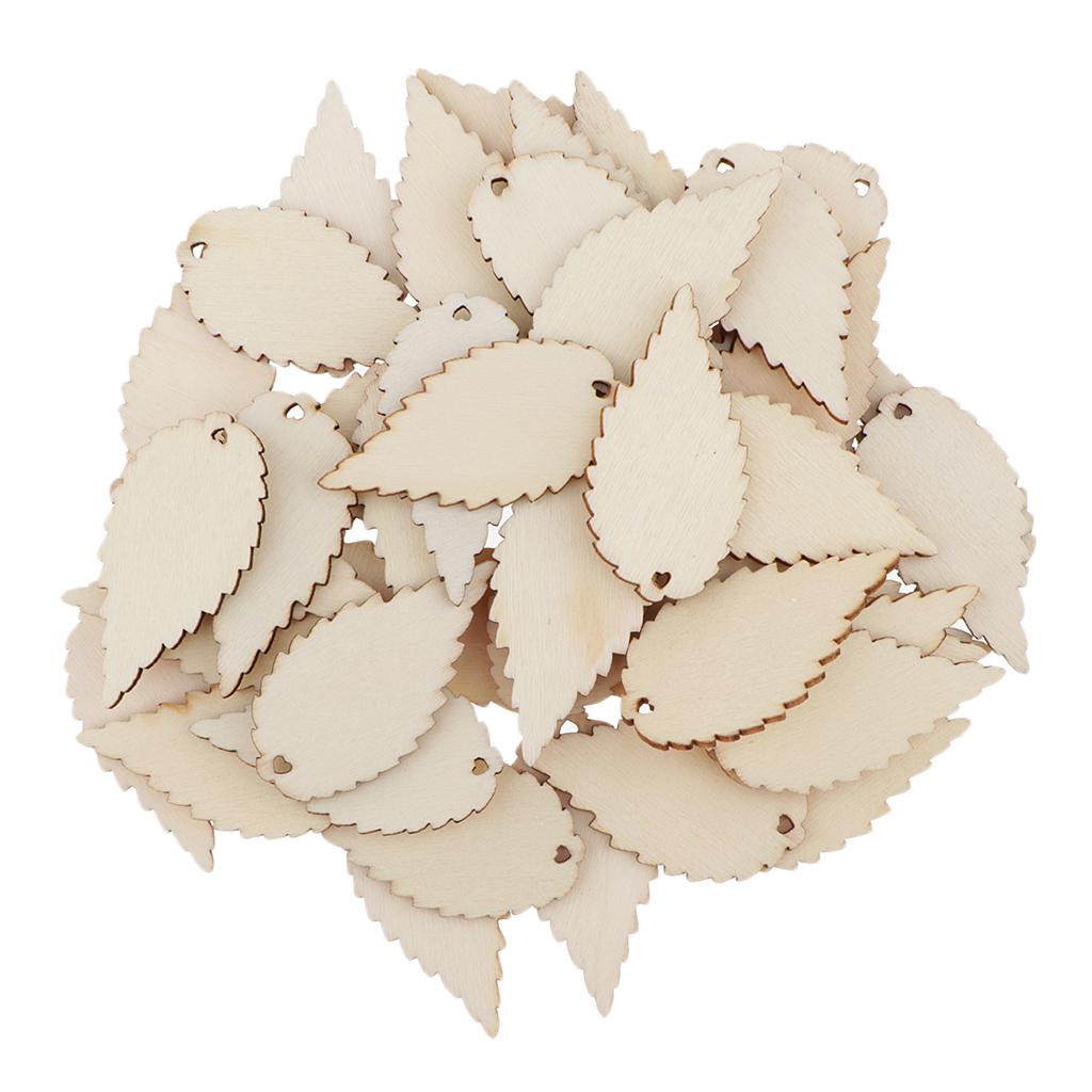 50x Unfinished Wood Leaves Tag Wooden Pieces Cuts DIY Art Crafts Decor