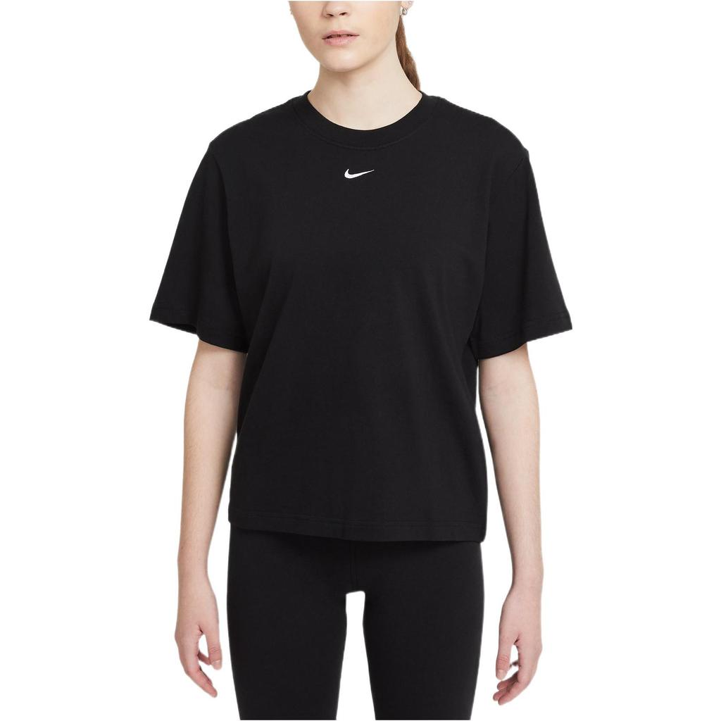 Nike NSW Dance Society Logo Couleur Unie Col Ras du Cou Sportif Décontracté T-Shirt Manches Courtes Hauts Femme Noir DD1238-010
