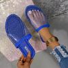 Women's Rhinestone Mesh Mules Sparkly Slip-On Flat Sandals with Fashion Insole