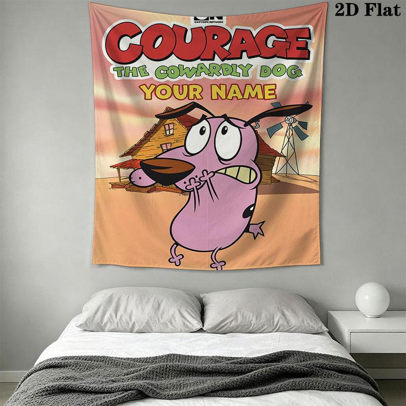 Custom Courage the Cowardly Dog Wall Hanging Printed Fabric Blanket Decorative Tapestries for Bedroom Living Room Home Decor