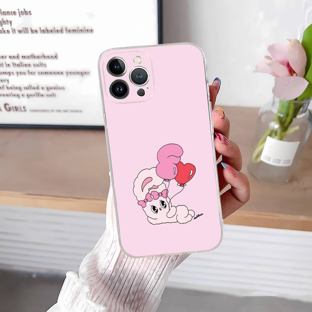 Lovely Cartoon Esthers Bunny For iPhone 11 12 13 14 15 16 17 Pro Max Plus Air Transparent Clear Shockproof Case