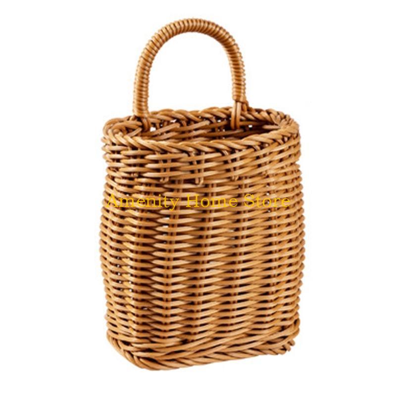 F26C Kitchen Storage Basket with Handle Hand-woven Hanging Baskets for Living Room Fruit Flower Sundries Home