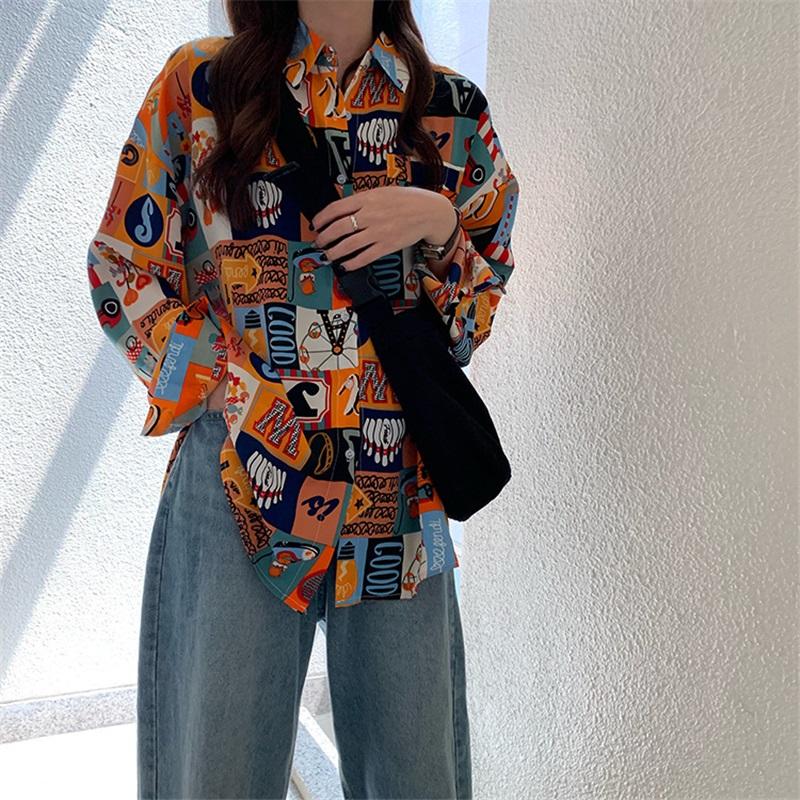 Camicia da donna stampata - design alla moda con bottoni - camicia casual larga