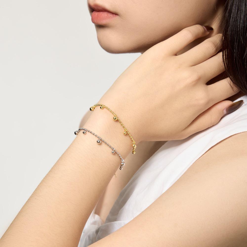 S925 Sterling Silver Women's Bracelet: Cool European & American Style with Smooth Round Bead Chain – Simple, Elegant, and Stylish.