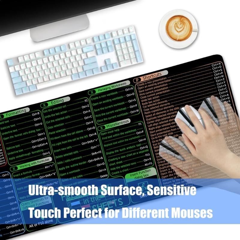 Large Keyboards Mouse Pad Featuring Excels Word Shortcut for Office Software Use and Gaming with Waterproof
