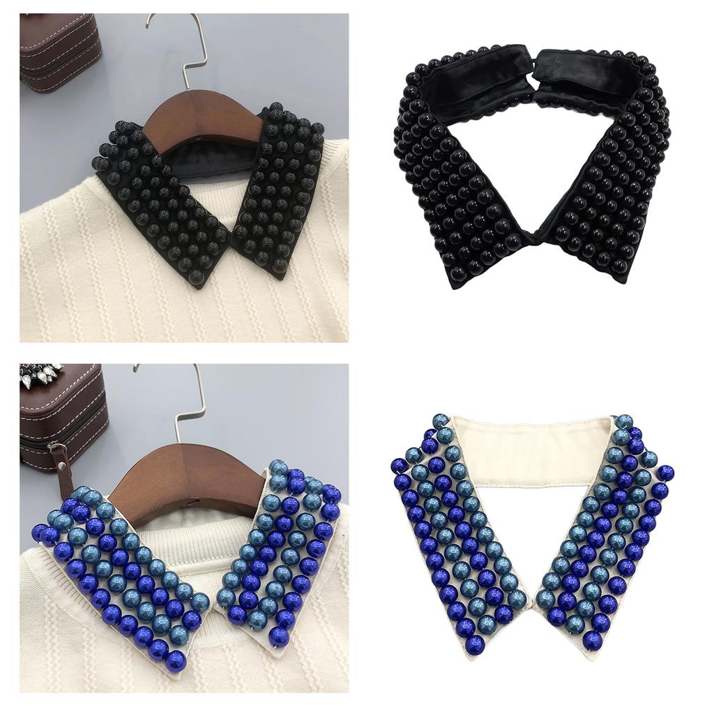 Elegant Imitation Pearls Accented Detachable Faux Collar Enhances Clothing Layers for Women Beaded Bib Choker Neckalce