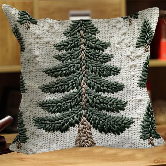 2Pcs Christmas Tree Pillow Cover 18" X 18" Festive Decor Pillowcase Washable Throw Pillow Cover with Hidden Zipper for Sofa Couch Chair Bed