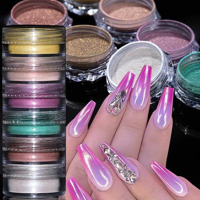 Poudre nacrée effet miroir fluo, 6 boîtes de poudre nacrée effet miroir fluo, paillettes magiques fluorescentes pour ongles