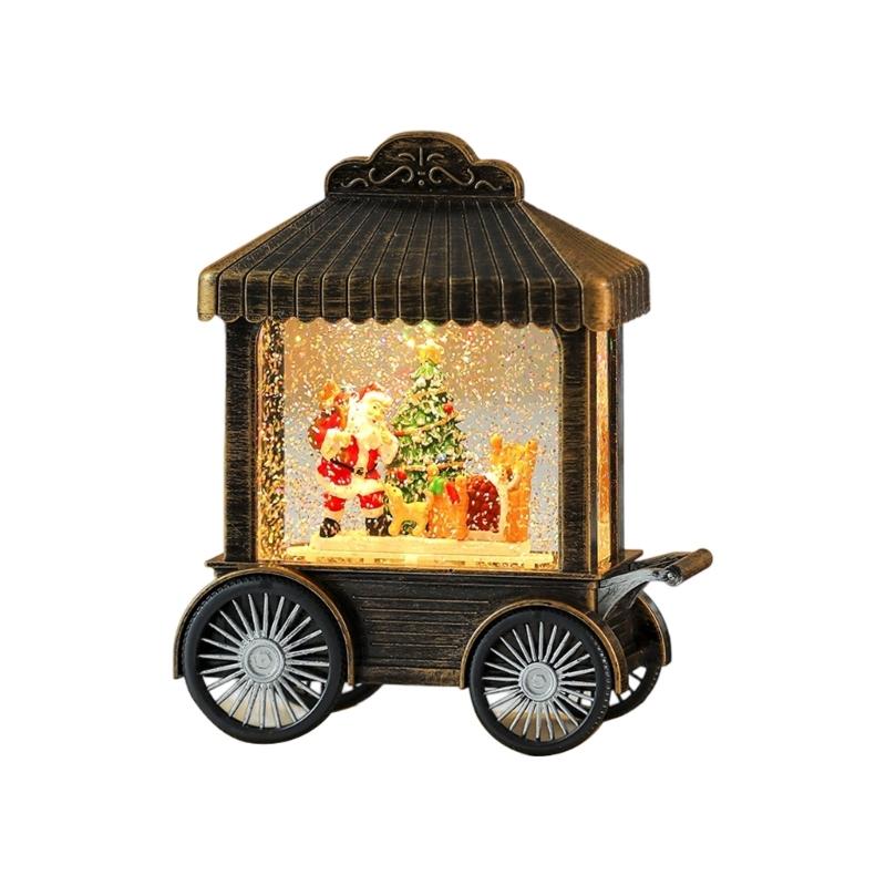 Lighted LED Musical Christmas Music Box Christmas Toy Music Box Snow Globe Cart Table Ornament for Home Decoration
