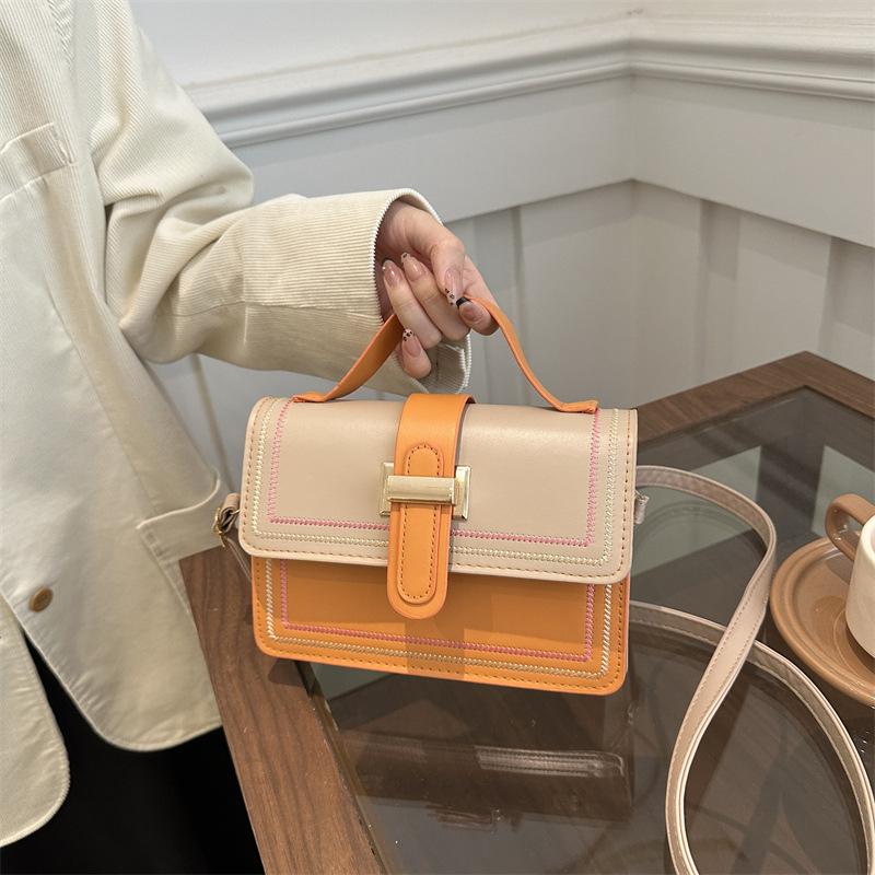 Small Square Bag Contrasting Color Retro Versatile Shoulder Messenger Bag Women'S Striped Texture Large Capacity Commuter Handbag Women'S Bag