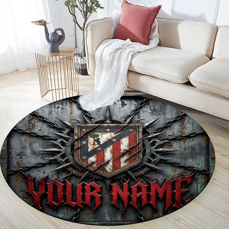 Custom Name,Atletico Grit round rug,Rugfor Living Room Bedroom Playroom ,Non-slip Floor Mat,Holiday and Birthday Gifts.chl