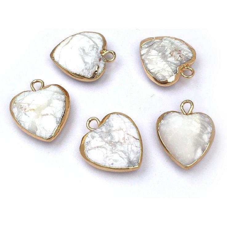 QSLLER 8 PCS Heart Shaped Natural Stone Pendants Healing Chakra Reiki Love Stone Charm Bulk for Jewelry Making