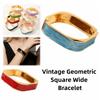 Fashion Vintage Geometric Bracelet Dripping Oil Women's Hand Bracelet Square Wide Bangle  Lady